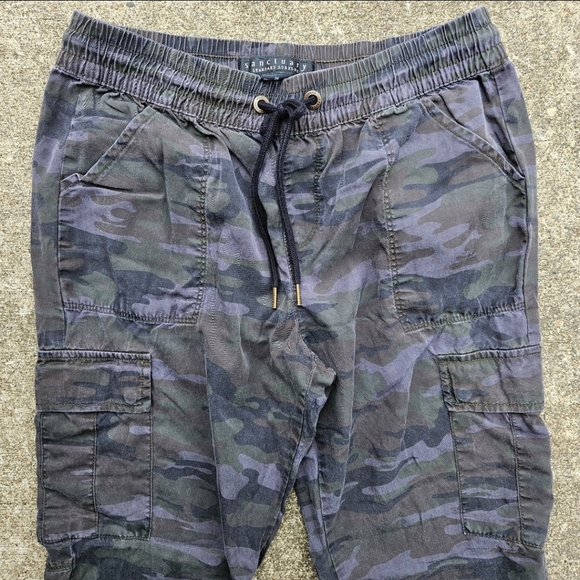 Sanctuary Blue Gray Camo Cargo Jogger Jumpsuit Casual Pants Women's Size 26 - Picture 2 of 14